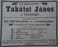 D203364 Old Advertising -  János Takátsi's Shop "To The Groom" Men's Linen Shirts  - Budapest Hungary  1866 - Pubblicitari