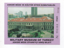 Turkey Military Museum , Entrance Ticket 1996, Bileti Billet - Tickets - Vouchers