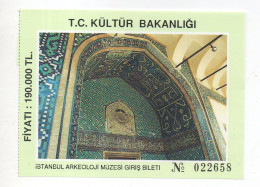 Turkey Archaeology Museum, Entrance Ticket 1996 Istanbul, Bileti Billet Arkeoloji - Eintrittskarten