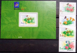 Angola 2001, International Stamps Exhibition BELGICA - Flowers, MNH S/S And Stamps Set - Angola