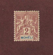 MOHÉLI - Ex. Colonie Française - 2 De 1906/1907 - 1 Timbre Neuf * - Type Colonie - 2c. Lilas-brun Sur Paille - 2 Scan - Unused Stamps