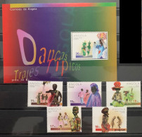 Angola 2001, Traditional Dances And Costumes, MNH S/S And Stamps Set - Angola