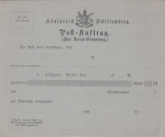 AD Wurttemberg Postauftrag 1885 - Otros & Sin Clasificación