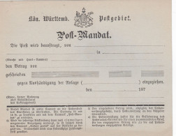 AD Wurttemberg Postmandaat 1877 - Autres & Non Classés