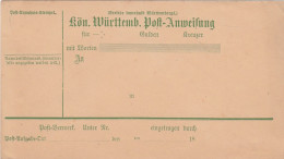 AD Wurttemberg Postanweisung Circa 1880 - Autres & Non Classés