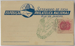 Brazil 1934 Commemorativa Card Stamp Cancel National Philatelic Exhibition In Rio De Janeiro - Covers & Documents