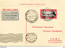 Posta Aerea "Garibaldi" Lire 2,25 Aeroespresso Su Cartolina Commemorativa - Marcophilie (Avions)
