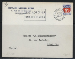 35-RENNES GARE -OBLITERATION MECANIQUE -N°1354B /LSC  POUR LEVALLOIS Obl SECAP-BAL AGRO 65 /SAMEDI 6 FEVRIER - Mechanical Postmarks (Other)