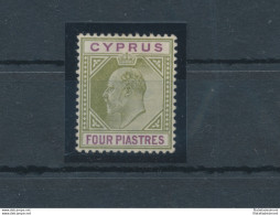 1902-04 Cipro, Stanley Gibbons N. 54 - 4 Piastre Olive Green And Purple - MH* - Altri & Non Classificati