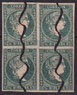 Cuba 1856 Sc 9 Antillas Ed 4a Block Used Pen Cancels - Kuba (1874-1898)