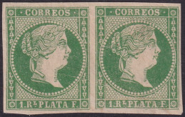 Cuba 1857 Sc 13 Antillas Ed 8 Pair MNH** Large Plate Scratch Flaw Positions IX 12-13 - Cuba (1874-1898)
