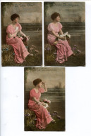 ALLEMAGNE Suite De 3 CPA Fantaisies 1918 * Femme Frauen In Treue Dein / Herzliche Blumengrüsse / Auf Wiedersehen - Mujeres