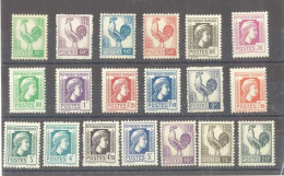 Yvert 630 à 648  -Type Arc De Triomphe - Série De 19 Timbres Neufs Sans Traces De Charnières - 1944 Coq Et Marianne D'Alger