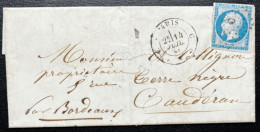 N°14 20c BLEU NAPOLEON SUR LETTRE / PARIS C POUR CAUDERAN / 14 JUIL 1858 / LAC - 1849-1876: Klassieke Periode