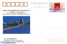 China People’s Republic 1993 Postcard, Basic Law Macao, Unused Postal Stationary, Art - Bridges And Tunnels - Brieven En Documenten