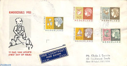 Netherlands 1953 Child Welfare FDC, Closed Flap, Very Light Cancellation, First Day Cover, Nature - Transport - Birds .. - Briefe U. Dokumente
