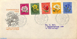 Netherlands 1952 Flowers FDC, Closed Flap, Typed Address, First Day Cover, Nature - Flowers & Plants - Covers & Documents