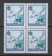 Yugoslavia 1993, MNH, Michel 2567, Block Of 4, Airplane - Unused Stamps