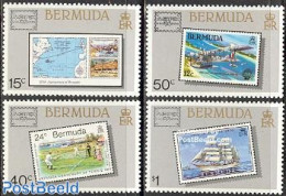 Bermuda 1986 Ameripex 4v, Mint NH, Sport - Transport - Various - Tennis - Stamps On Stamps - Aircraft & Aviation - Shi.. - Tenis