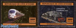 Ivory Coast 2005 Railways 2v (silver/gold), Mint NH, Transport - Railways - Unused Stamps
