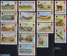 Isle Of Man 1973 Definitives 16v, Mint NH, Nature - Transport - Various - Birds - Cats - Ships And Boats - Lighthouses.. - Barche