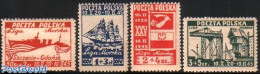 Poland 1945 Liga Morska 4v, Mint NH, History - Transport - Flags - Ships And Boats - Nuevos