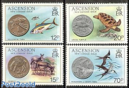 Ascension 1984 New Coins 4v, Mint NH, Nature - Various - Birds - Fish - Reptiles - Turtles - Money On Stamps - Poissons