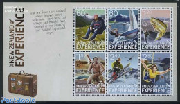 New Zealand 2011 Experience 6v M/s, Mint NH, Nature - Sport - Transport - Various - Fish - Fishing - Fun Sports - Skii.. - Unused Stamps