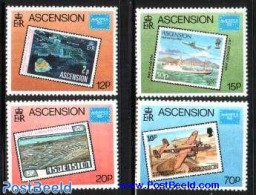Ascension 1986 Ameripex 86 4v, Mint NH, Transport - Stamps On Stamps - Aircraft & Aviation - Ships And Boats - Space E.. - Francobolli Su Francobolli