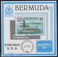 Bermuda 1986 Ameripex S/s, Mint NH, Transport - Ships And Boats - Art - Sculpture - Barcos