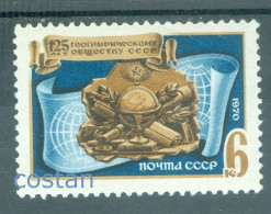 1970 Geographic Society,globe,map,telescope,Russia,3732,MNH - Unused Stamps