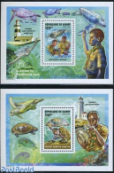Guinea, Republic 2006 Scouting, Turtles 2 S/s (lighthouses On Border), Mint NH, Nature - Sport - Various - Reptiles - .. - Phares