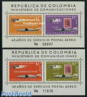 Colombia 1959 Avianca 2 S/s, Mint NH, Transport - Stamps On Stamps - Aircraft & Aviation - Sellos Sobre Sellos