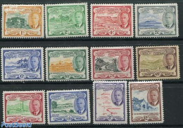 St Kitts/Nevis/Anguilla 1952 Definitives 12v, Unused (hinged), Various - Industry - Maps - Fabriken Und Industrien