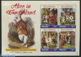 Palau 2014 Alice In Wonderland 4v M/s, Mint NH, Sport - Playing Cards - Art - Children's Books Illustrations - Sonstige & Ohne Zuordnung