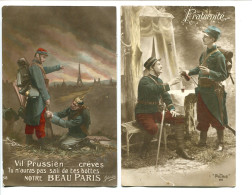 Militaria * 2 CPA Ecrites 1914 1915 * Vil Prussien Crèves Pas Sali De Tes Bottes Notre Beau Paris & Fraternité (soldats) - Patriottisch