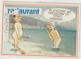 Humour :  Illustrateur  , Tous Nus , Tous  Bronzés , Sein Nue, Restaurant  ,moules  Marinières ! - Humor