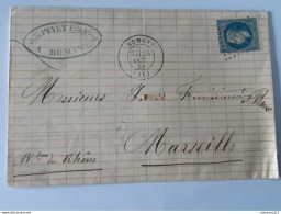 Timbre Type " Napoléon " Sur Lettre Envoyée De Romans Vers Marseille Le 23 Octobre 1869 .. Lot135 . - 1863-1870 Napoléon III Con Laureles