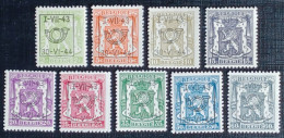 Belgie 1943/44 Obp.nrs.PRE 502/510 Klein Staatswapen - Type D - Reeks 25 - Typo Precancels 1936-51 (Small Seal Of The State)