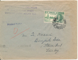 Malta Cover Sent To Turkey Gozo 1947 Single Franked (the Flap On The Backside Of The Cover Is Missing) - Malte