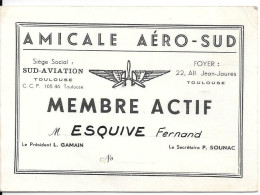 CARTE MEMBRE ACTIF  AMICALE AERO-SUD  - SUD AVIATION - TOULOUSE - Mitgliedskarten