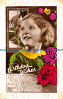 R109606 Greetings. Birthday Wishes. Girl And Roses. RP - Welt