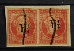05 - 24 - Antilles Espagnole - N°4 - Surcharge Y1/4 En Paire Découpe D'album  - Cote : 250 Euros - Cuba (1874-1898)