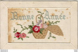 BONNE ANNÉE CARTE FANTAISIE BRODÉE ............ PANIER FLEURI - Embroidered