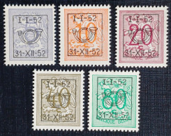 Belgie 1952 Obp.nrs.PRE 620/624 Cijfer Op Heraldieke Leeuw - Type D - Reeks 42 - Sobreimpresos 1951-80 (Chifras Sobre El Leon)
