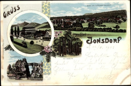 Lithographie Jonsdorf In Sachsen, Lausche, Nonnenfelsen, Panorama - Autres & Non Classés