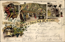 Lithographie Leipzig In Sachsen, Ansichten Von Auerbachs Keller, Hexenküche, Faust Sage - Autres & Non Classés