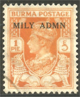 XW01-1449 Burma MILY ADMN Surcharge 1 Pie Orange - Myanmar (Birma 1948-...)