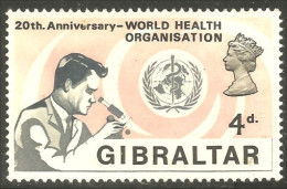 XW01-1390 Gibraltar Health Organisation Santé WHO OMS Microscope No Gum - Medicina