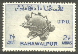 XW01-1408 Bahawalpur 2 1/2 Annas Bleu Blue Emblème UPU U.P.U. Emblem Globe Monde World No Gum - Bahawalpur